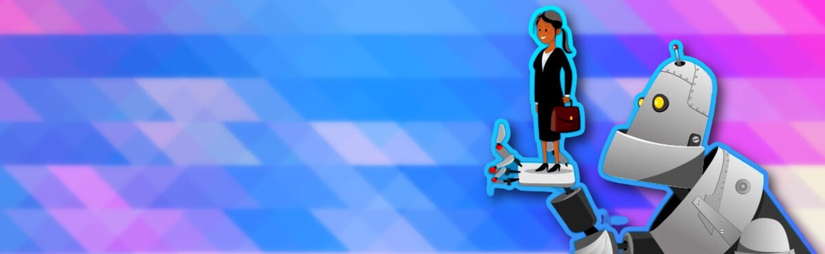 Illustration of an AI holding a business person in their hands, representing AI manufacturing success.