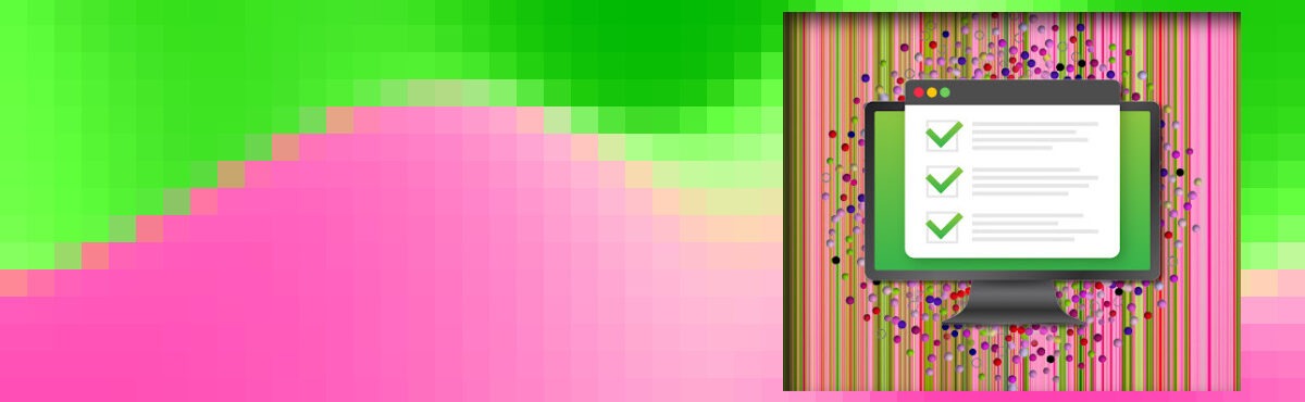 Illustration of a computer monitor with a checklist on it and holiday colors in the background, representing shoppers increasingly moving online for holiday shopping and retailers planning in advance with a Black Friday e-commerce checklist.