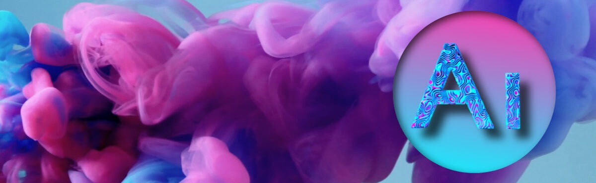 Pink and blue liquid background with the letters "AI" in a spotlight, representing the CAIO, Chief AI Officer.