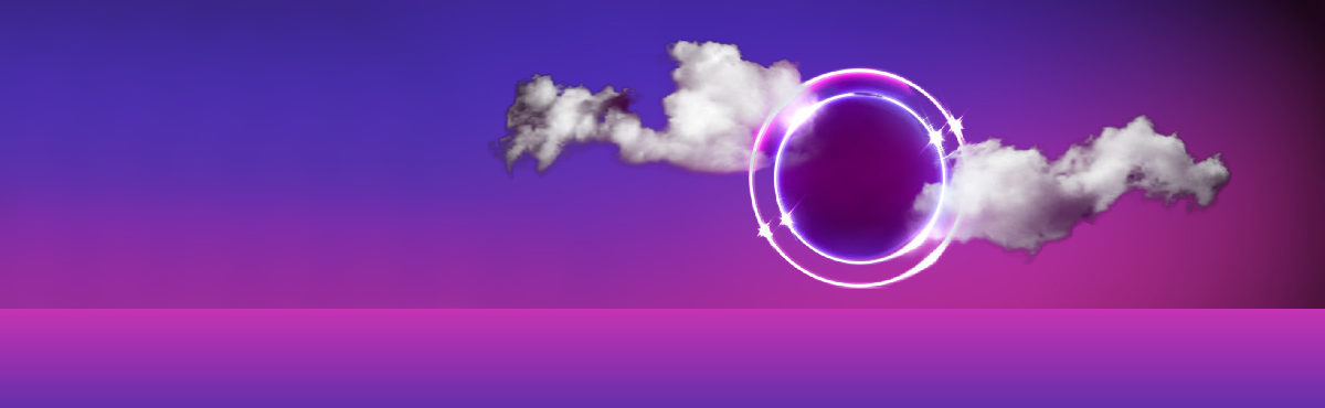 3D clouds with two neon circles in the middle, representing POI 2025 report.
