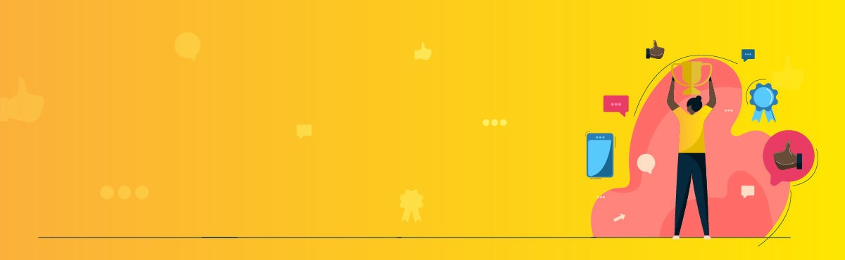 Image of a Black person holding up a trophy with mobile phone and chat icons floating around, conveying customer service requirements.