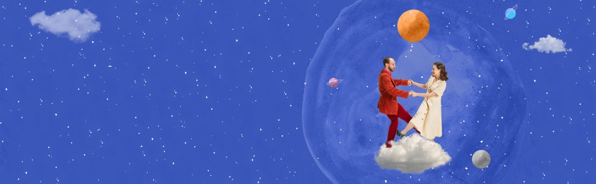 A couple dancing on a cloud, with stars and planets surrounding them, representing the most read content of 2022.